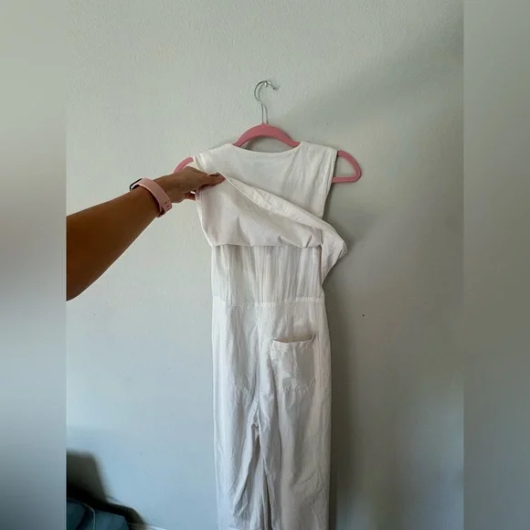 ASOS Cream Linen Like Vest Jumpsuit Wide Leg Button Front Minimalist Size 6 - Picture 9 of 10